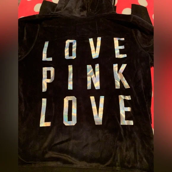 Victoria’s Secret Love Pink Black Velour Tracksuit with bling NWOT Size Small - Picture 2 of 3